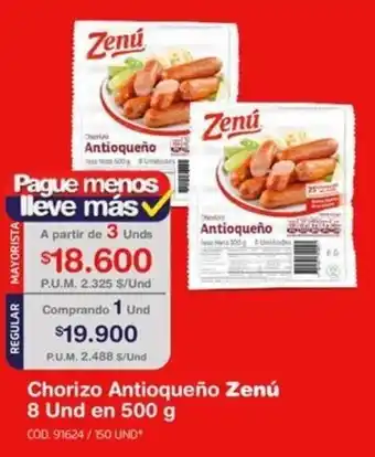 Makro Chorizo Antioqueño Zenú 3 Und en 500 g oferta