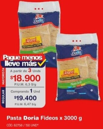Makro Pasta Doria Fideos x 3000 g oferta