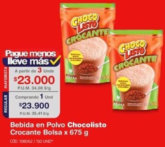 Makro Bebida en Polvo Chocolisto Crocante Bolsa x 675 g oferta