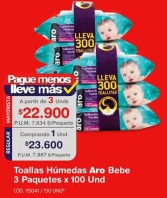 Makro Toallas Húmedas Aro Bebe 3 Paquetes x 100 Und oferta