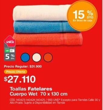 Makro Toallas Fatelares Cuerpo Wet 70 x 130 cm oferta