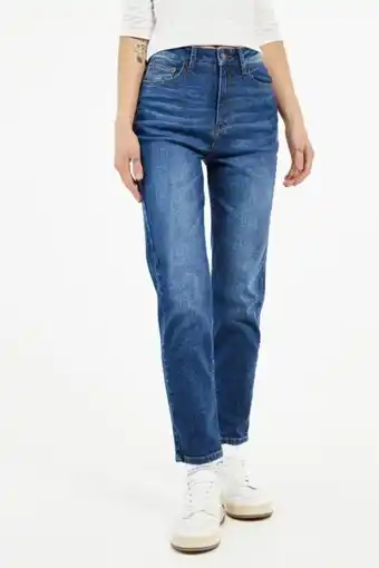 Koaj Jean mom fit para mujer, 5 bolsillos, super tiro alto, con proceso azul oscuro sin roto oferta