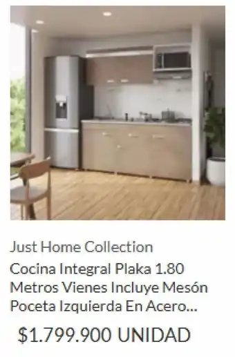 Homecenter Just Home Collection Cocina Integral Plaka 1.80 Metros Vienes Incluye Mesón Poceta Izquierda En Acero... oferta