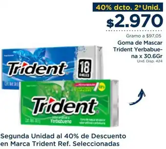 FarmaTodo Goma de Mascar Trident Yerbabue- na x 30.6Gr oferta