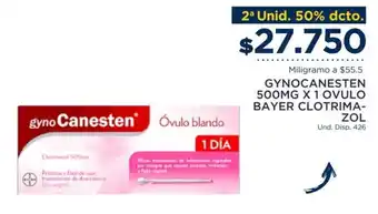 FarmaTodo GYNOCANESTEN 500MG X 1 OVULO BAYER CLOTRIMA-ZOL oferta