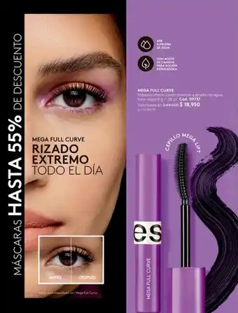 Ésika MEGA FULL CURVE Máscara efecto rizado extremo a prueba de agua tono negro 8 g/.28 oz. Cód. 09737 oferta