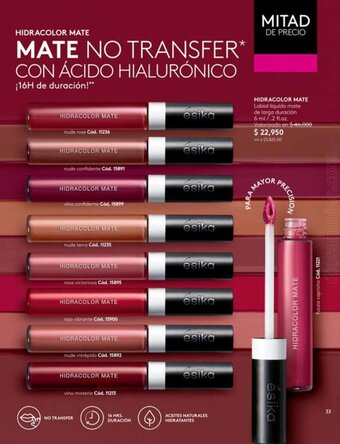 HIDRACOLOR MATE Labial liquido mate de larga duración 6 ml / .2 fl.oz.