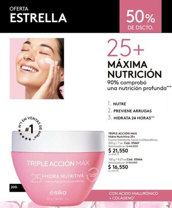 Ésika TRIPLE ACCIÓN MAX Hidra Nutritiva 25+ Crema hidratante facial multibeneficios oferta