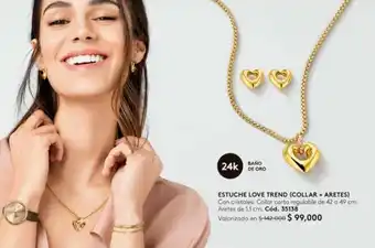 Ésika ESTUCHE LOVE TREND (COLLAR + ARETES) Con cristales. Collar corto regulable de 42 a 49 cm. Aretes de 1.1 cm. Cód. 35138 oferta