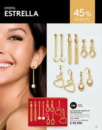 Ésika ESTUCHE DE ARETES X5 COLOR BLOCK Con cristales rojos y perlas. Arete más largo de 4.7 cm. Cód. 35128 oferta