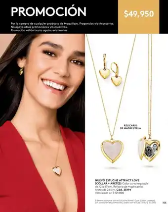 Ésika NUEVO ESTUCHE ATTRACT LOVE (COLLAR+ARETES) Collar corto regulable de 42 a 49 cm. oferta