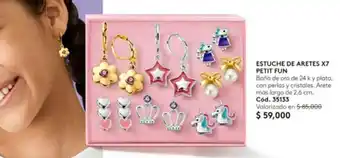 Ésika ESTUCHE DE ARETES X7 PETIT FUN Baño de oro de 24 ky plata, con perlas y cristales. Arete más largo de 2.6 cm. oferta
