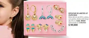 Ésika ESTUCHE DE ARETES X7 CUTE ZOO Baño de oro de 24 ky plata, con perlas. Arete más largo de 2.4 cm. Cód. 35164 oferta
