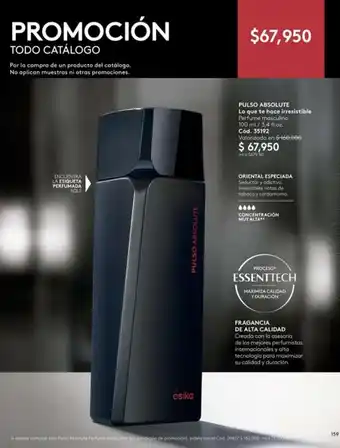 Ésika PULSO ABSOLUTE Lo que te hace irresistible Perfume masculino 100 ml / 3,4 fl.oz. Cód. 35192 oferta