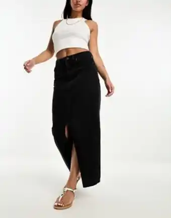 ASOS Dtt denim midi skirt with front split in black oferta