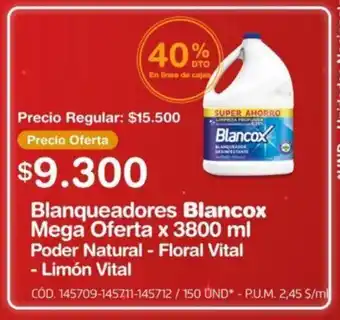 Makro Blanqueadores Blancox Mega Oferta x 3800 ml Poder Natural - Floral Vital - Limón Vital oferta