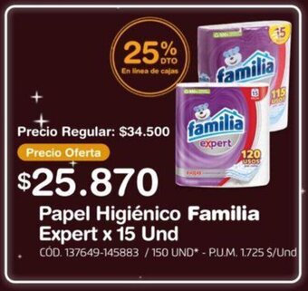 Makro Papel Higiénico Familia Expert x 15 Und oferta