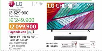 Jumbo Lg smart tv uhd 4k 55 + barra de sonido • ref. 55ur7800psb oferta