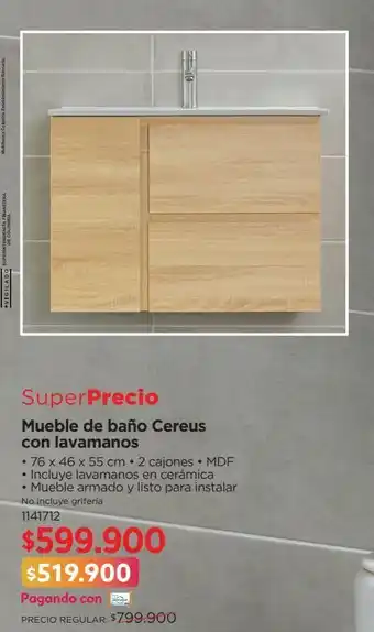 Easy Mueble de baño cereus con lavamanos • 76 x 46 x 55 cm oferta