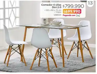 Easy Comedor 4 sillas dini 2.0 • 120 x 80 x 75 cm oferta