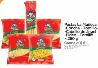 Surtimax Pastas La Muñeca -Concha - Tornillo -Cabello de ángel -Fideo - Tornillo x 250g x 2 oferta