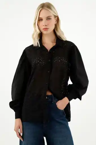 Tennis Camisa en ojalillo negra para mujer oferta