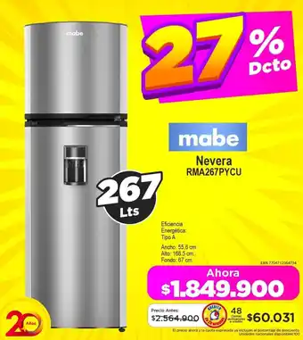 Alkomprar Nevera RMA267PYCU mabe oferta