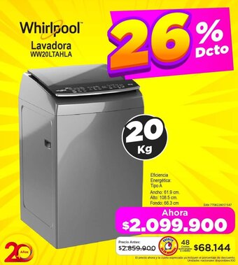 Alkomprar Whirlpool Lavadora WW20LTAHLA oferta