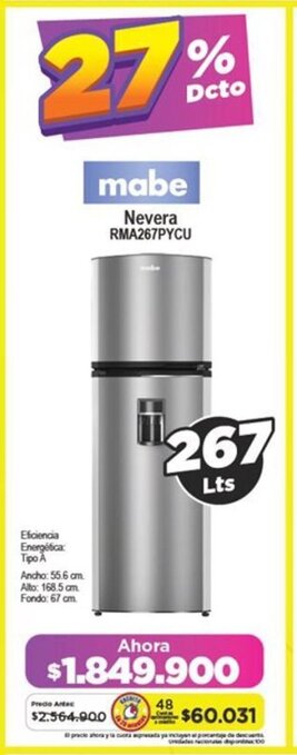 Alkomprar mabe Nevera RMA267PYCU oferta