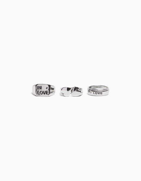 Bershka Set 3 anillos love oferta