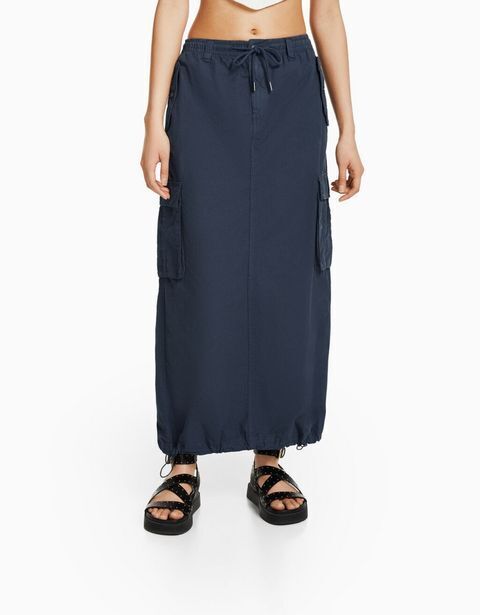Bershka Falda larga parachute algodón oferta