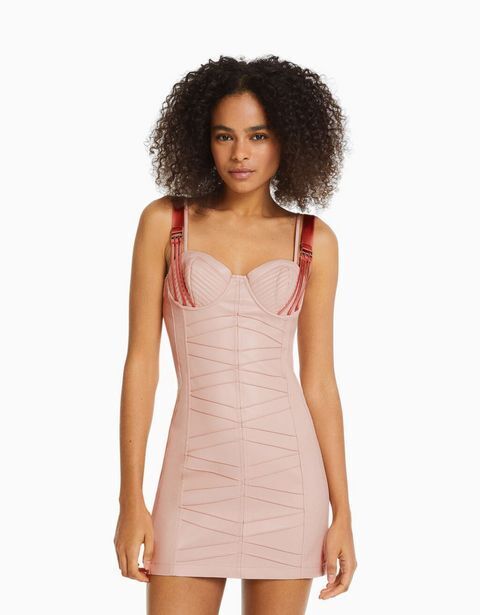 Bershka Vestido mini tirantes satinados efecto piel oferta