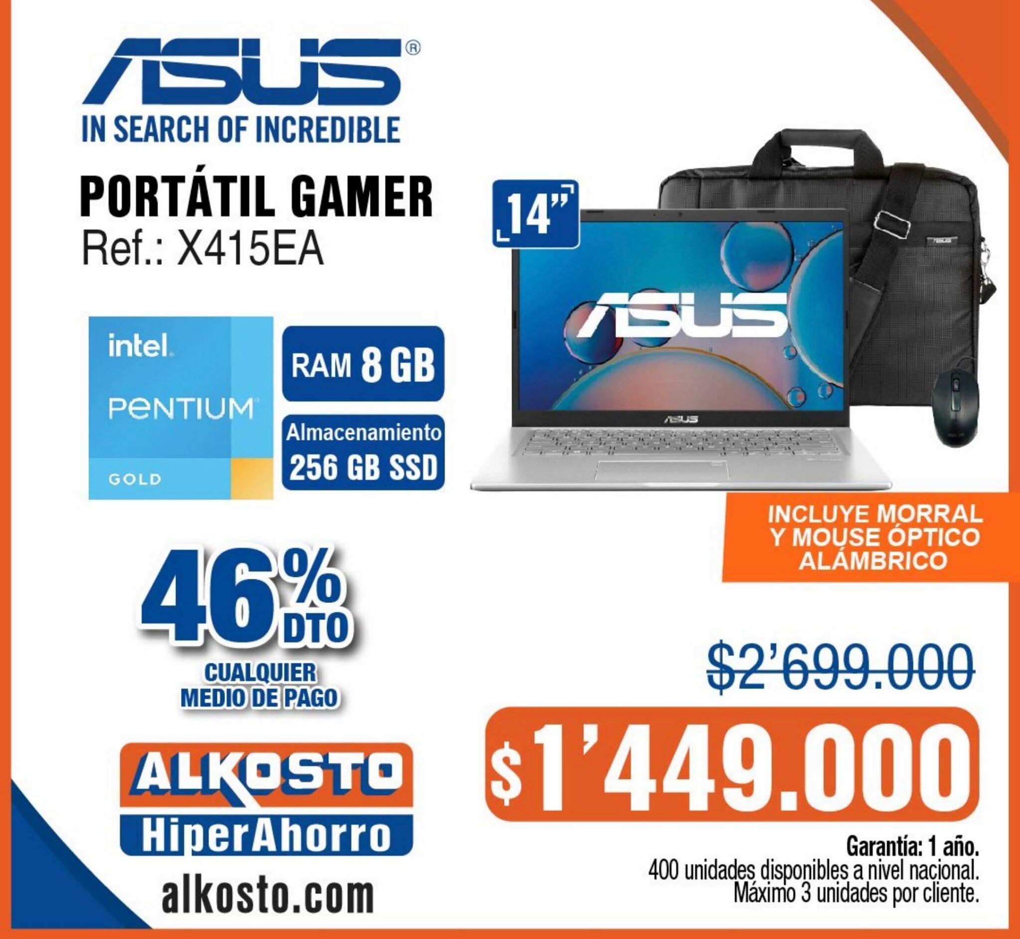 Alkosto ASUS PORTÁTIL GAMER Ref.: X415EA oferta
