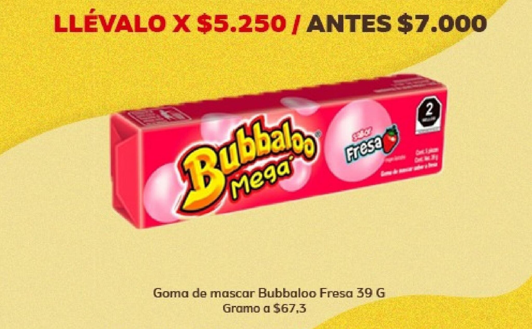 Oxxo Goma de mascar Bubbaloo Fresa 39g oferta