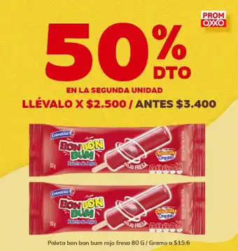 Oxxo Paleta bon bon bum rojo fresa 80g oferta