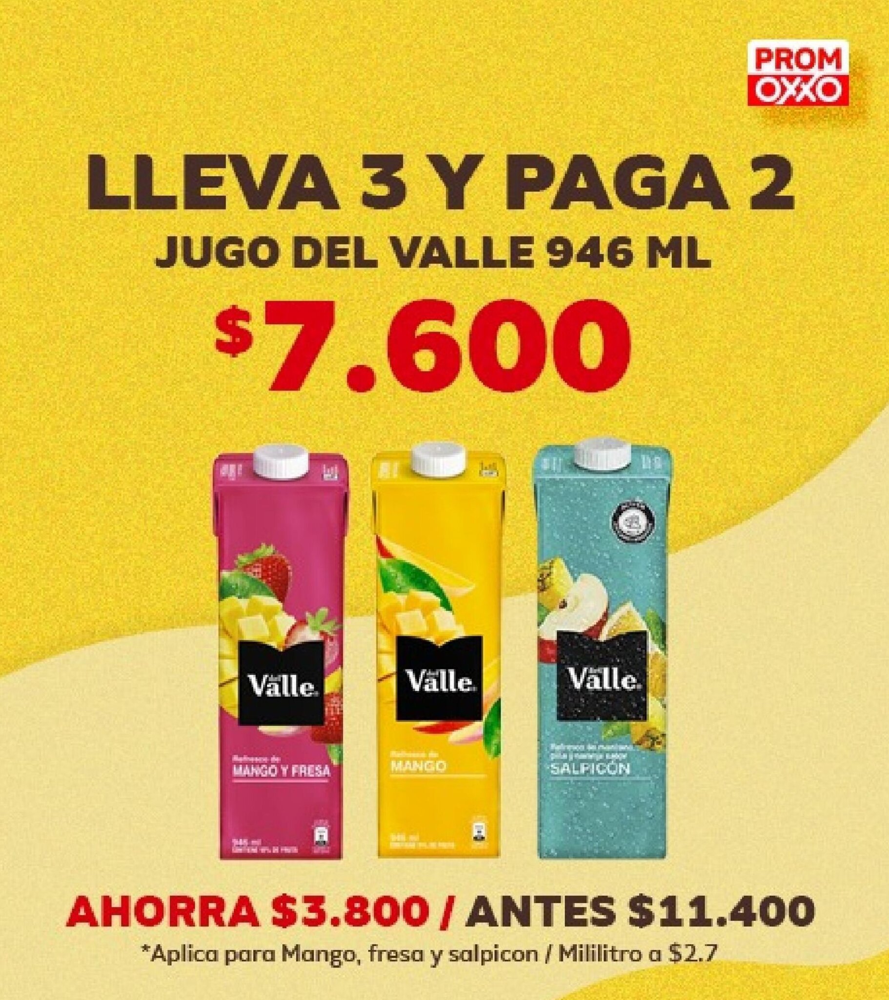 Oxxo JUGO DEL VALLE 946ml (mango, fresa y salpicon) oferta