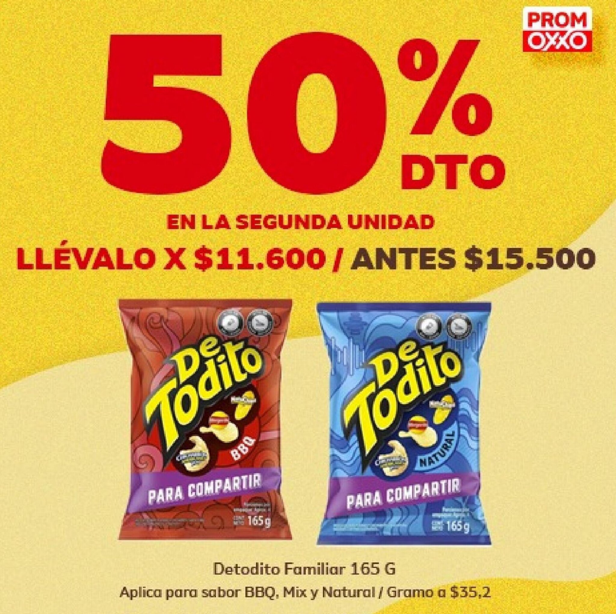 Oxxo Detodito Familiar 165g (bbq, mix y natural) oferta