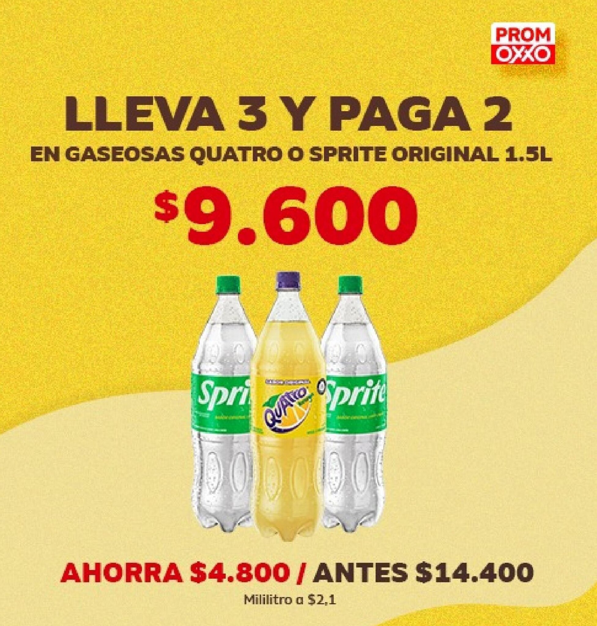 Oxxo EN GASEOSAS QUATRO O SPRITE ORIGINAL 1.5L oferta