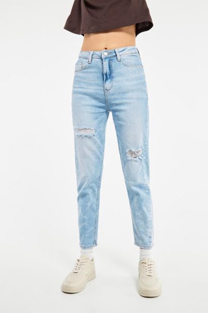 Koaj Jean mom fit tiro super alto azul claro con rotos oferta