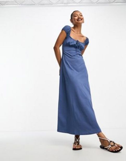 ASOS Asos design cap sleeve ruched midi dress with tie detail in blue oferta