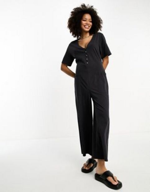ASOS Asos design jersey button front chuck on jumpsuit in washed black oferta