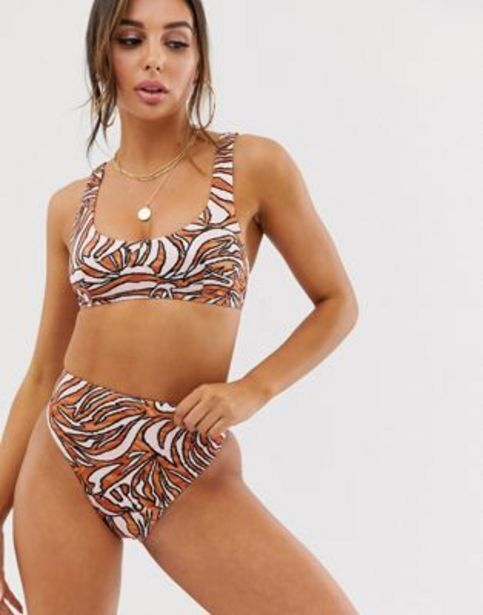 ASOS Asos design high leg high waist bikini bottom in linear graphic print oferta