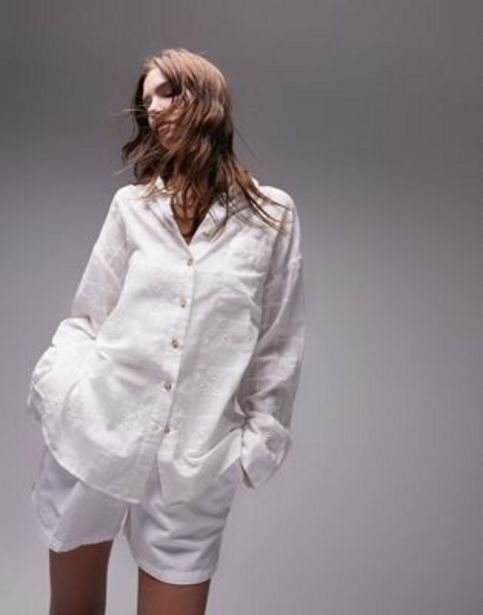 ASOS Topshop floral embroidered beach shirt in white oferta