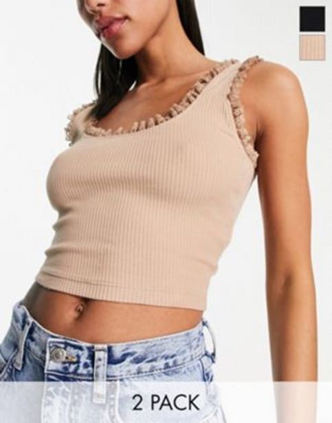 ASOS Miss selfridge 2 pack vest with lace detail in sand and black oferta