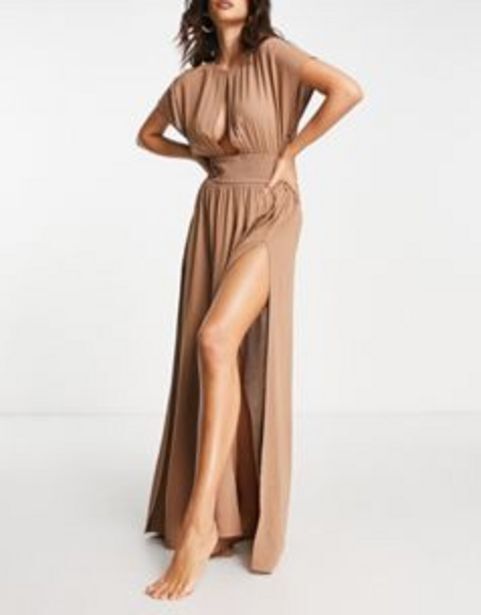 ASOS Asos design keyhole crinkle maxi beach dress in mocha oferta
