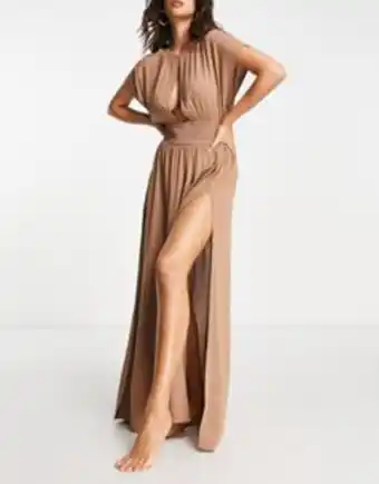 ASOS Asos design keyhole crinkle maxi beach dress in mocha oferta
