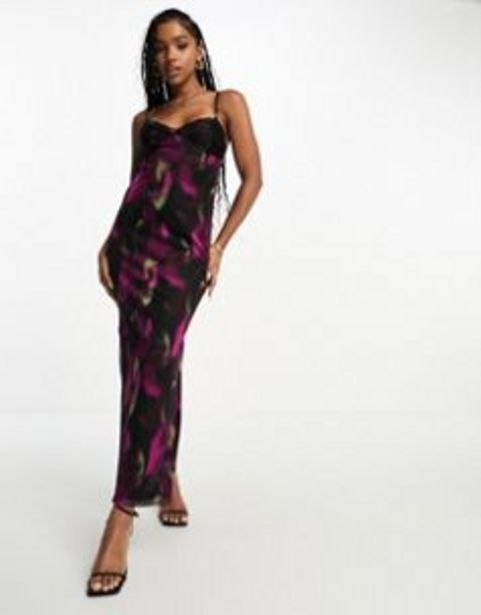 ASOS Miss selfridge mesh maxi cami slip dress with lace detail in blurred abstract print oferta