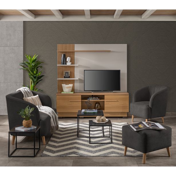 Muebles Jamar Juego de sala oslo microfibra gris plomo, natural oferta