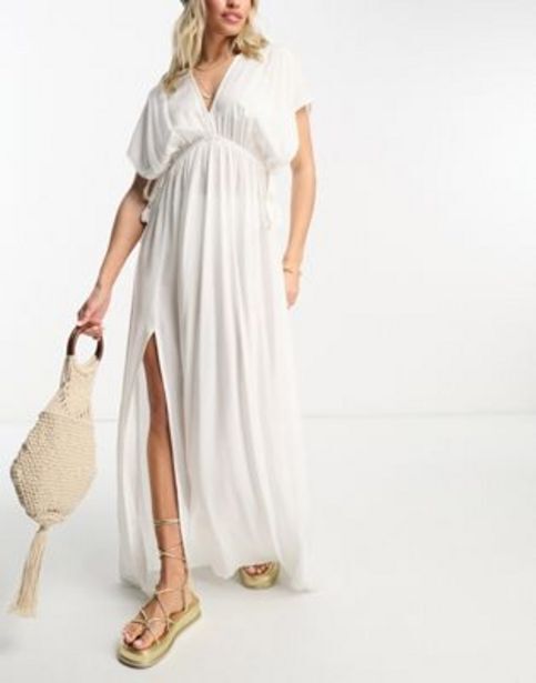 ASOS Asos design fuller bust flutter sleeve maxi beach dress with channelled tie waist in white oferta