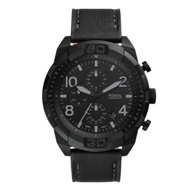 Kevin's Joyeros Reloj fossil analogo, para hombre, tablero redondo color negro, estilo index + arabigo, pulso cuero color negro, calendario, oferta